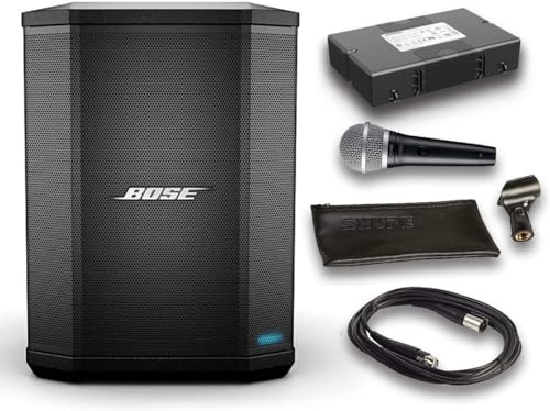 Bose S1 Pro Bluetooth Speaker System Bundle with Battery, Shure PGA48 Microphone, 15ft XLR Audio Cable (6 items)