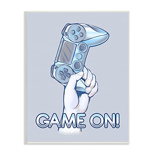 Stupell Industries Game On Text Illustration Holding Gaming Controller, Design by Ziwei Li,Blue 13 x 19