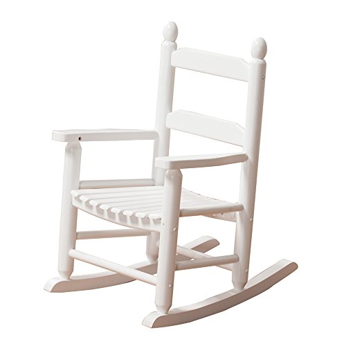 BplusZ Child's Rocking Chair for Patio, Porch, Outdoor & Indoor Use - Compact Small Wooden Rocker for Kids Ages 3-6, White
