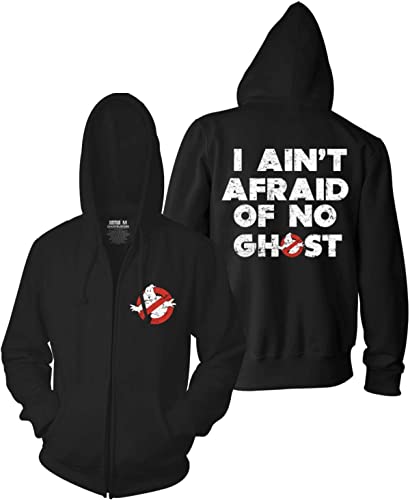 Ripple Junction Ghostbusters Adult Zip Hoodie I Ain't Afraid Distressed Logo Movie Sweatshirt Officially Licensed MD Black