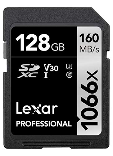 Lexar Professional 1066x 128GB SDXC UHS-I Memory Card SILVER Series, C10, U3, V30, Full-HD & 4K Video, Up To 160MB/s Read, for DSLR and Mirrorless Cameras (LSD1066128G-BNNNU)