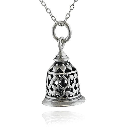 FashionJunkie4Life Sterling Silver Bell Necklace | 18” Sterling Silver Necklace with Sterling Silver Bell Charm Necklace | Gifts of Necklace with Bell for women, Men, Girls, & Boys