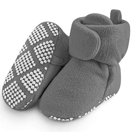 Pro Goleem Fleece Baby Booties, Warm Cozy Baby Slippers, Easy to Put on, Christmas Baby Gifts, Soft Baby Shoes Non-Slip and Adjustable Infant Booties for Boys and Girls 6-12 Months, Grey