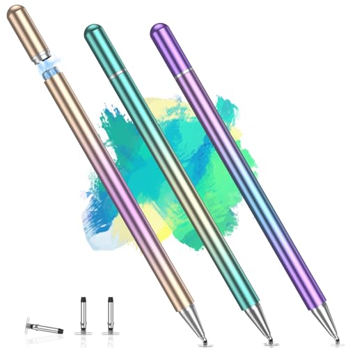 Stylus Pen for Touchscreen (3 Pack), Universal Stylist Pens 2 in 1 Precision Series Fine Point Disc for Apple/iPhone/iPad/Android/Samsung Tablets and More (Gradient Multi-Color)