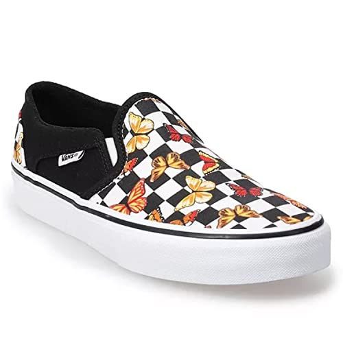 Vans Unisex Asher Canvas Slip On Design - Butterfly Checkerboard Multicolored 8