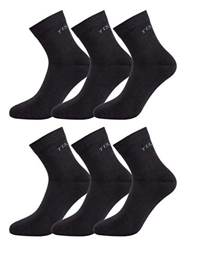 TISOKS Men's and Women's 6-Pack Black Quick Dry Quarter Crew Sports and Dress Socks, Size 6-12