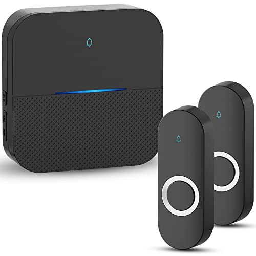 AIDA Lighted Wireless Doorbell, Home Waterproof Doorbell 1,000ft Range, 5 Volume Levels with 58 Doorbell Chimes & LED Flash (Black, Doorbell with 2 transmitters & 1 Receiver)