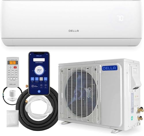 DELLA 12000 BTU Wifi Enabled Mini Split AC 17 SEER2 Cools Up to 550 Sq.Ft ,208-230V, Works with Alexa, Air Conditioner & Heater with 1 Ton Pre-Charged Heat Pump (R32 Refrigerant) (JA Series)