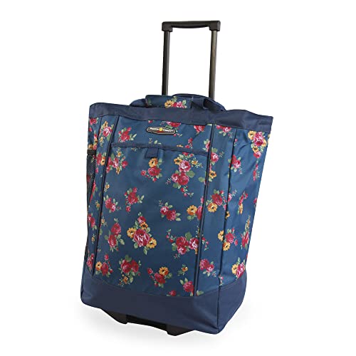 Pacific Coast Signature Large Rolling Shopper Tote, Rose Garden Navy