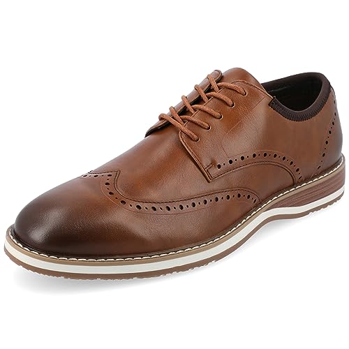 Vance Co. Ozzy Wingtip Tru Comfort Foam Hybrid Dress Shoe Cognac 10.5 Medium Mens US