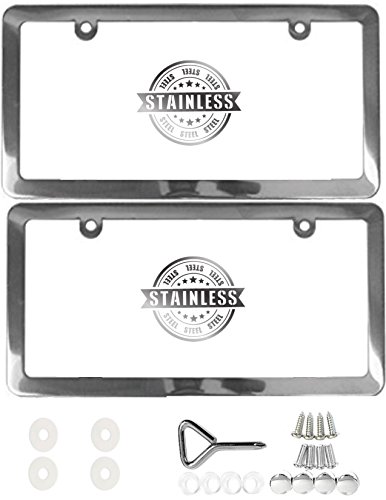 License Plate Frame | Stainless Steel | Premium Slim Style | (2 Holes, Polished Mirror Finish) Set: Front + Rear