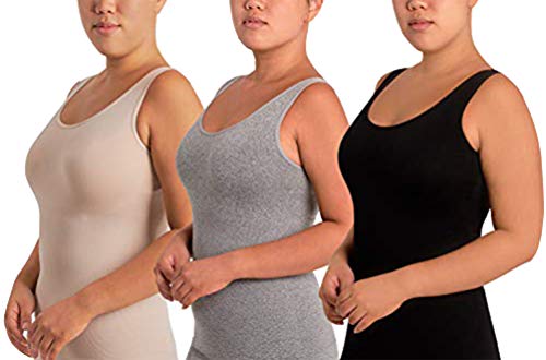 Skinnygirl Women's Seamless Camisole, 3-Pack (Ondine Blush, Lt. Heather, & Black, Large)