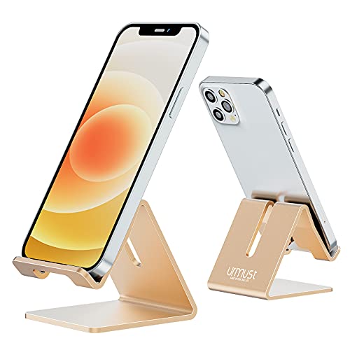 Urmust Desk Cell Phone Stand Holder Aluminum Phone Dock Cradle for iPhone 14 13 12 11 Pro Xs Max Xr X 8 7 6 6s Plus 5 5s 5c, Office Decor Office Supplies Accessories Desk (Gold)