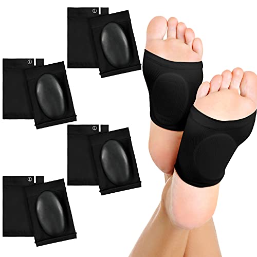 Nuanchu 4 Pairs Compression Arch Support Sleeves with Gel Pad Inside Metatarsal Compression Arch Support Brace Cushioned Gel Foot Sleeves for Women Men Flat Foot Pain Relief (Black)