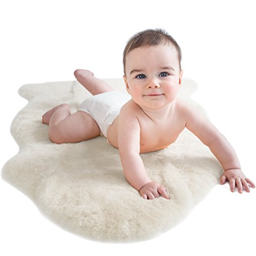 Woolino Sheepskin Luxuriously Soft Fluffy Rug for Bedroom, 100% Natural Australian Merino Wool Lambskin Baby Carpet - Ivory