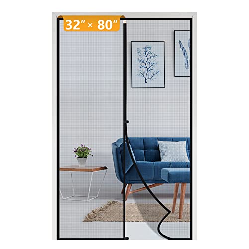 Yotache Magnetic Screen Door Fits Door Size 32 x 80, Screen Size 34' x 81' High Density Fiberglass Mesh Curtain Black