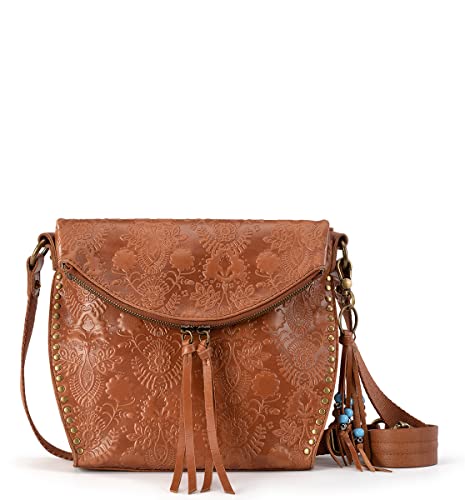 The Sak womens Silverlake Crossbody Bag in Leather Casual Purse with Adjustable Strap Zipper Pockets, Tobacco Floral Embossed Ii, One Size US