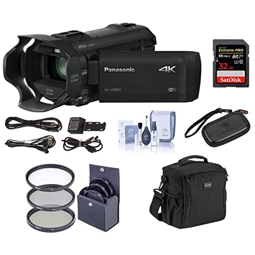 Panasonic 4K Ultra HD Camcorder HC-VX981K (Black), 20x Optical Zoom, Bundle Kit with Video Bag + 32GB SDHC Card + 49mm Filter Kit + Cleaning Kit + Memory Wallet