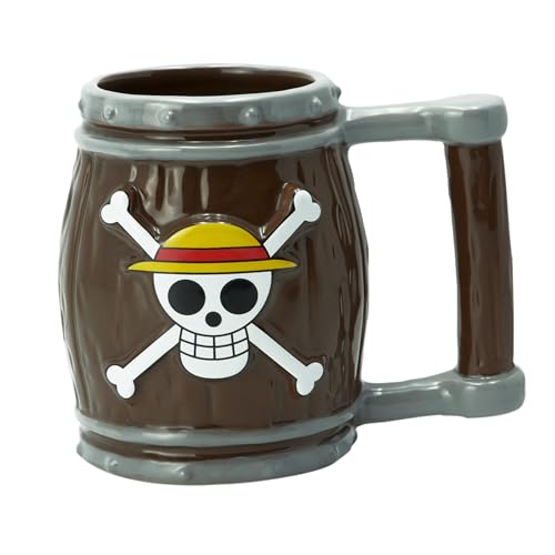 ABYstyle One Piece Anime Straw Hat Jolly Roger Barrel Ceramic Coffee Tea 3D Mug 12 Oz. Drinkware Manga Gift