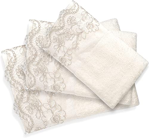 Zahari Home Rose Vine Bathroom Towel Set 3 Piece Towel Bath Towel, Hand Towel and Wash Towel Modern Decor Beautiful Unique Design Stylish Bath Towel Sets Beige Towel Set