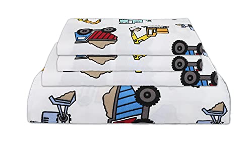MALLARY BY MATTHEW Kids Super Soft-Soft 100% Microfiber Print Sheet, Trucks Print, Queen