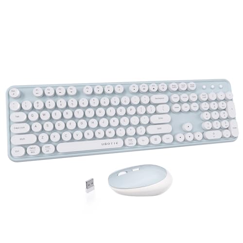 UBOTIE Colorful Computer Wireless Keyboard Mouse Combos, Typewriter Flexible Keys Office Full-Sized Keyboard, 2.4GHz Dropout-Free Connection and Optical Mouse (Green-White)