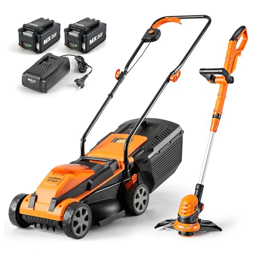 LawnMaster 20VMWGT 24V Max 13-inch Lawn Mower and Grass Trimmer 10-inch Combo with 2x4.0Ah Batteries and Charger
