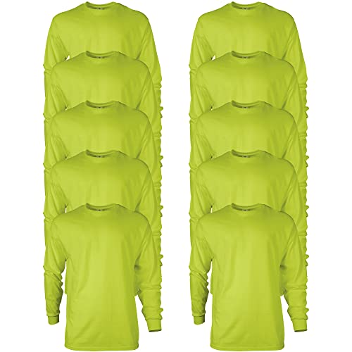 Gildan Men's Ultra Cotton Long Sleeve T-Shirt, Style G2400, Multipack, Safety Green (10-Pack), Large