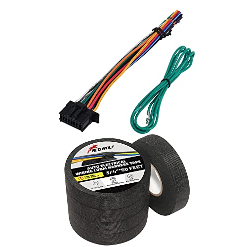 RED WOLF 16 Pin Radio Stereo Wiring Harness W/Wire Cable Loom Tape 5 Rolls for Aftermarket Radio Pioneer DEH AVH AVIC MVH FH SPH, Protection Noise Damping Cables Fixed 3/4 Inch x 49 FT