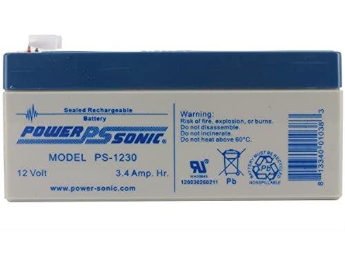 Power Sonic Rechargeable Sealed Lead Acid Battery PS-1230 12V 3.4 AH @ 20-hr. 12V 3.3 AH @ 10-hr.
