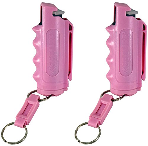 Pepper Defense 4-in-1 Stream Pepper Spray 2 Pack - Pink Belt Clip Holster with Keychain - Maximum Strength 10% OC, CS, CN, Marking Dye - Self Defense Protection & Safety (2-Pack Pink Pepper Spray)