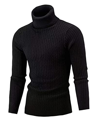 QZH.DUAO Men's Casual Slim Fit Turtleneck Pullover Sweaters, Black, US Large = Tag 5XL