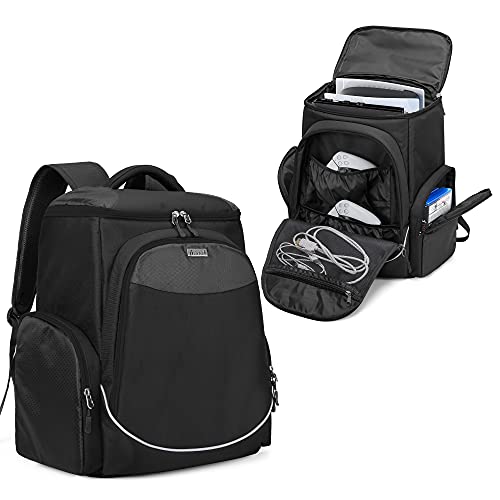 Trunab Gaming Console Backpack Compatible with PS5/PS5 Slim/PS4/PS4 Pro/PS4 Slim/Xbox One/Xbox One X/S, Travel Carrying Bag with Multiple Pockets for 15.6” Laptop and Gaming Accessories