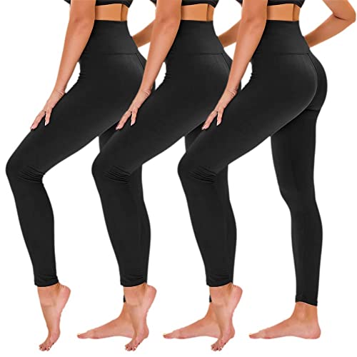 TNNZEET 3 Pack High Waisted Leggings for Women - Super Soft Workout Running Yoga Pants Black/Black/Black