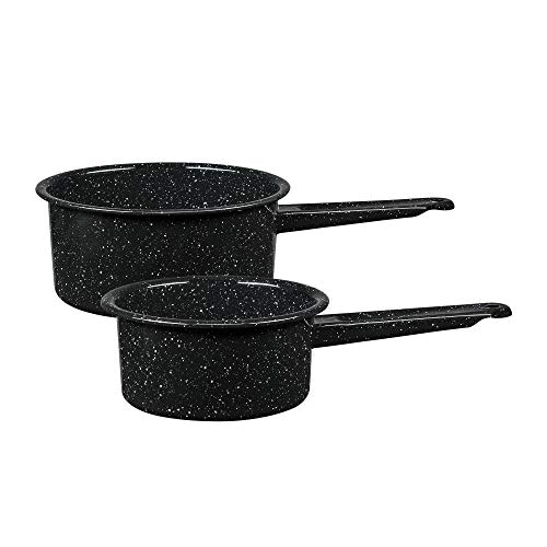 Granite Ware Enamelware 1 Qt and 2 Qt Saucepan set. (Speckled Black) Great for Camping, Outdoor, Heat Resistant. Suitable for Oven and Direct to Fire. Easy to Clean, Dishwasher Safe.
