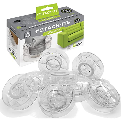 Slipstick CB658 Stack-Its 1 Inch Adjustable Bed Risers/Furniture Risers (Set of 8) Lifts Height 1', 2', or 3' when Stacked - Clear Heavy Duty Raisers