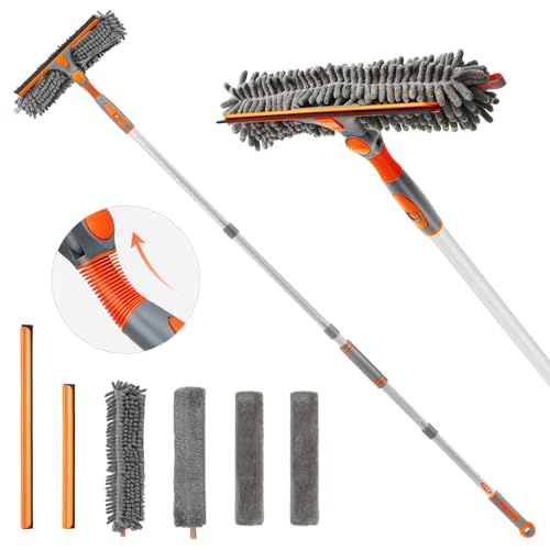 eazer Squeegee Window Cleaner 2 in 1 Rotatable Cleaning Tool Kit with Extension Pole, 62‘’ Telescopic Washing Equipment Bendable Head, for Home Car Glass - 4 Pads
