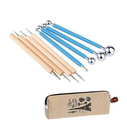 Ecjiuyi Paper Flower Tools,Ball Stylus Dotting Tools for Mandala Rock Painting,Ecjiuyi 8 Piece Polymer Clay Sculpting Pottery Tools,Embossing Pattern Supplies