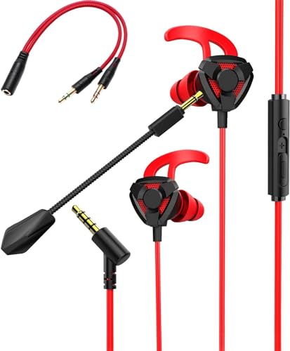 MOVOYEE Gaming Headset with Microphone,Noise Cancelling Gaming Headphones with Mic Detachable,Surround Sound Wired Gaming Earbuds PC for Xbox One PS4 Nintendo Switch PS5 Playstation 5 Phone Black Red