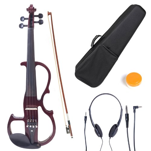 Cecilio Solid Wood Electric/Silent Violin with Ebony Fittings - 4/4 Full Size - Metallic Red Mahogany
