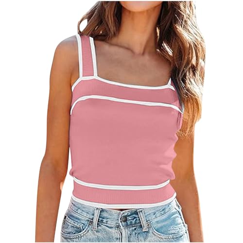 Lastesso Cute Tops for Women Loose Tank Tops for Women Trendy Color Block Tops Casual Knit Breathable Tops Slimming Fit Summer Travel Shirts Womens Work Tops Pink 2X