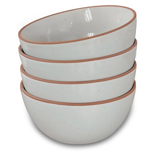 Mora Ceramic Bowls For Kitchen, 28oz - Bowl Set of 4 - For Cereal, Salad, Pasta, Soup, Dessert, Serving etc - Dishwasher, Microwave, and Oven Safe - For Breakfast, Lunch and Dinner - Earl Grey