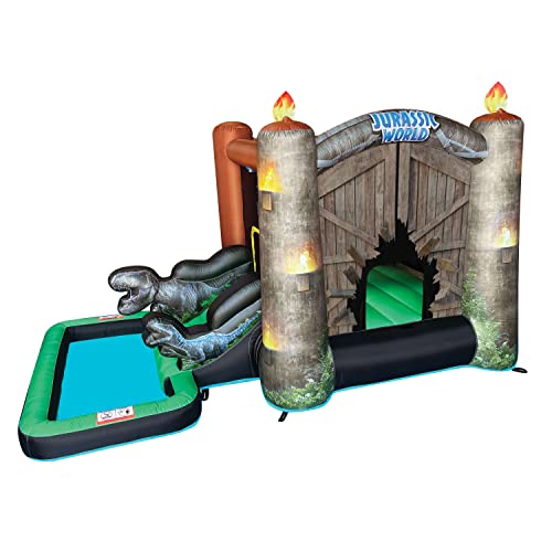 Jurassic World Dinosaur Bounce House Water Slide with Pool, Indoor Outdoor Bouncy Castle with Ball Pit, Air Blower with GFCI for Kids Ages 3-8