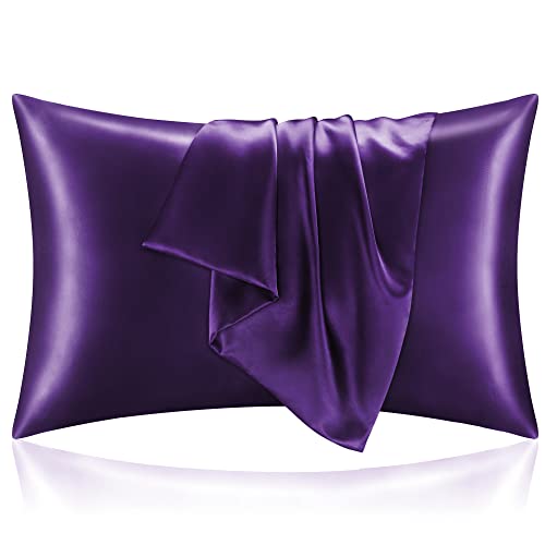 BEDELITE Satin Pillowcase for Hair and Skin, Super Soft and Cooling Similar to Silk Pillow Cases 2 Pack with Envelope Closure, Gift for Women Men(20'x26' Standard Size, Plum Purple)