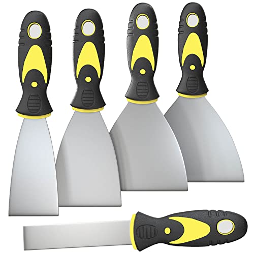 Rerdeim 5Pcs Putty Knife, Set, 1' 2' 3' 4' 5' Scraper, Spackle Knife, Paint Scraper, Scraper Tool, No Rusting, Perfect For Repairing Drywall, Removing Wallpaper, Mud, Plaster Scraping