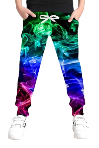 Smoke Sweatpants for Little Boys Size 8 Winter Long Sports Pants with Drawstring 9 Years Old Girls Funny Turquoise Rose Red Fog Graphics Active Trouse Young Children Autumn School Cool Outfits