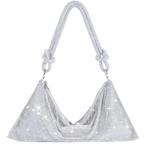 TOPALL Rhinestone Purse Sparkly Bag Silver Diamond Purses for Women Upgrade Evening Prom Rhinestone Bag Handbag Bling Hobo Bag for Party Club Wedding (Medium)
