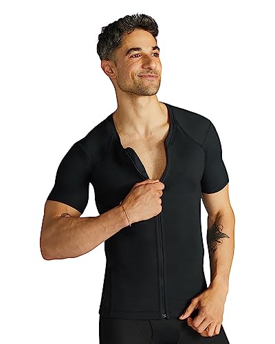 Tommie Copper Short Sleeve Mens Compression Shirt, Full Back Support Shirt, Shoulder & Posture, Black, Small