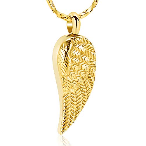 Imrsanl Angel Wings Cremation Jewelry for Ashes Pendant Stainless Steel Keepsake Memorial Urn Necklace for Human/Pets (Gold)