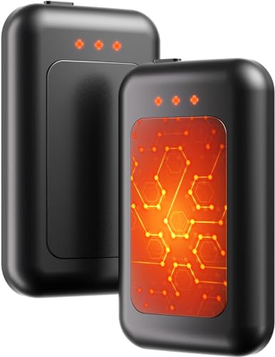 Electric Hand Warmers Rechargeable 2 Pack, 6400mAh Rechargeable Hand Warmer, 16 Hrs Portable Hand Warmer for Outdoor Camping Hunting Golf Accessories, Gifts for Women Men - Black